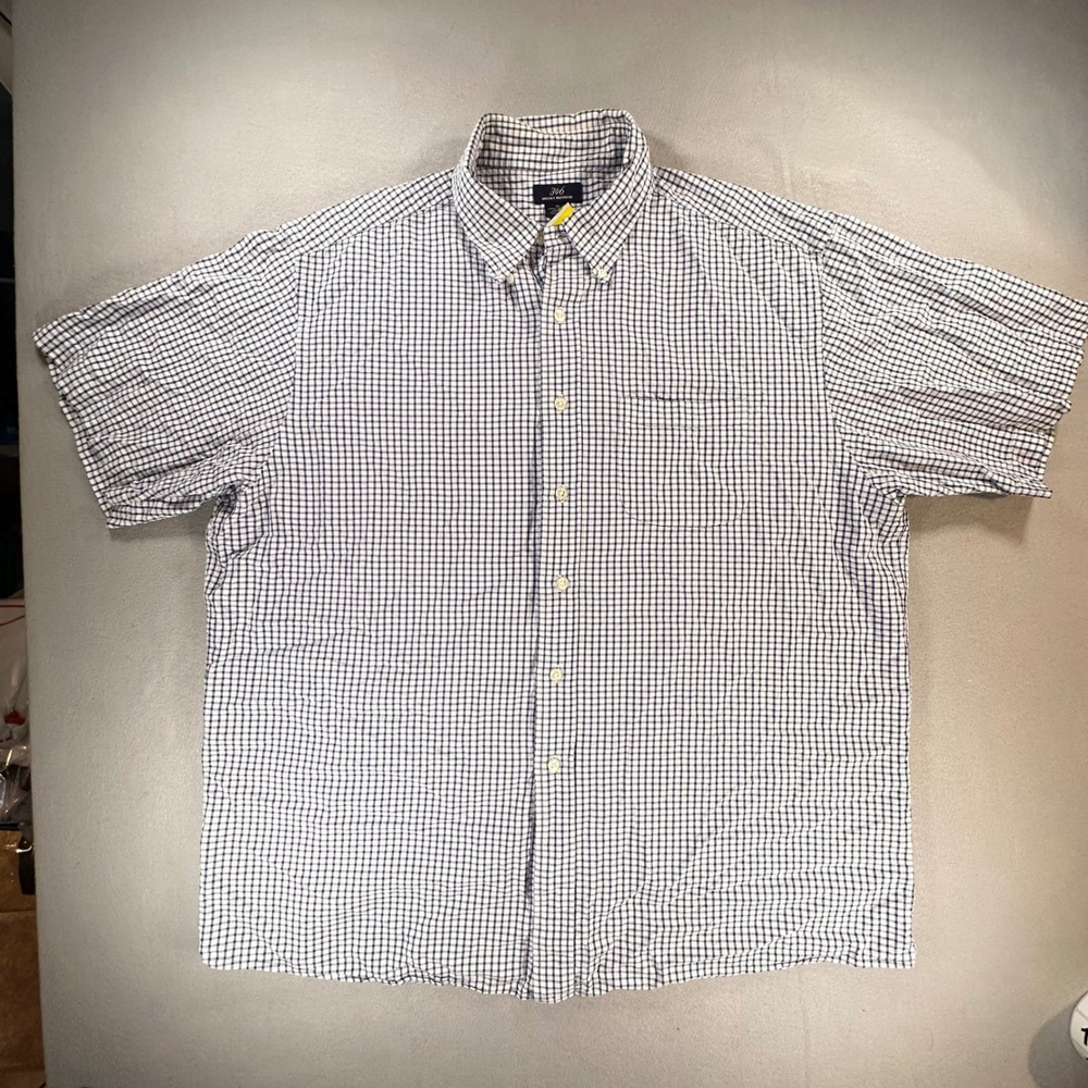 Brooks Brothers 346 Mens XL Blue Gingham Check Short Sleeve Cotton Button Down
